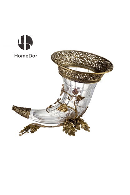 HomeDor Crystal Glass Brass Cornucopia Table Decor-Table Decor-L45.7cm x H36.8cm-Golden-