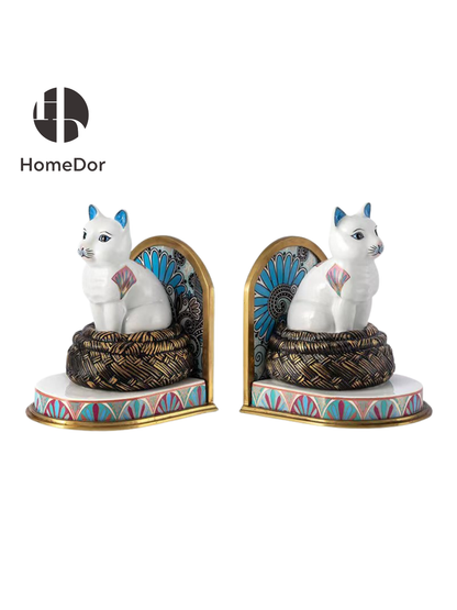HomeDor Art Deco Painted Cat Bookend