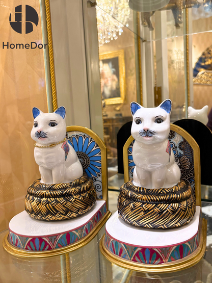 HomeDor Art Deco Painted Cat Bookend