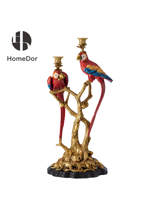 HomeDor Art Deco Parrot Sculptural Branch Candle Holder