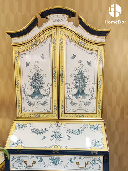 HomeDor × FH&amp;Home | Librería secretaria sofisticada con diseño floral azul y blanco