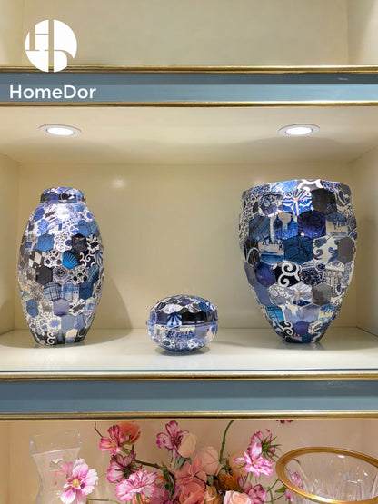 HomeDor Artistic Patchwork Diamond-Embossed Porcelain Set