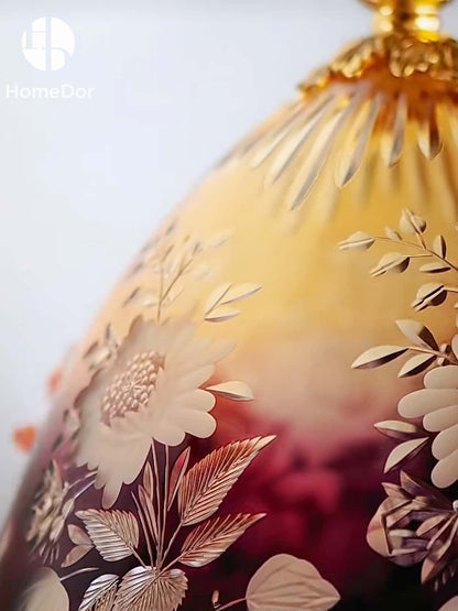 HomeDor Aurora Glass Amethyst Gradient Etched Floral Set