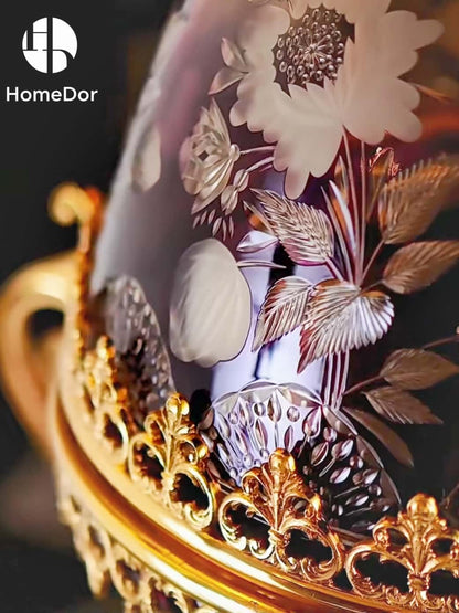 HomeDor Aurora Glass Amethyst Gradient Etched Floral Set