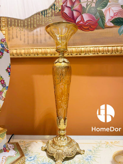 HomeDor Aurora Glass - Juego de flores grabadas en ámbar y dorado 