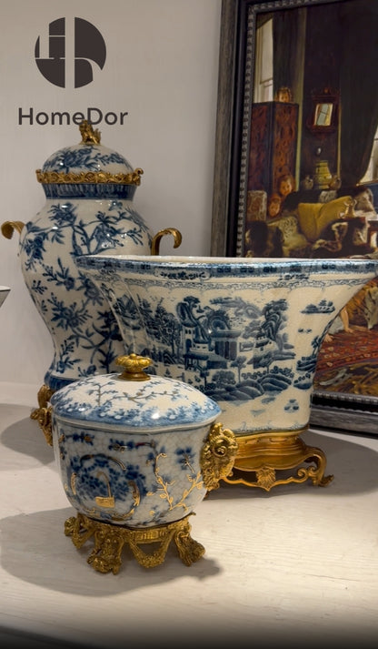 HomeDor × FH&Home | Blue-and-White Porcelain Begonia Canister Table Decor