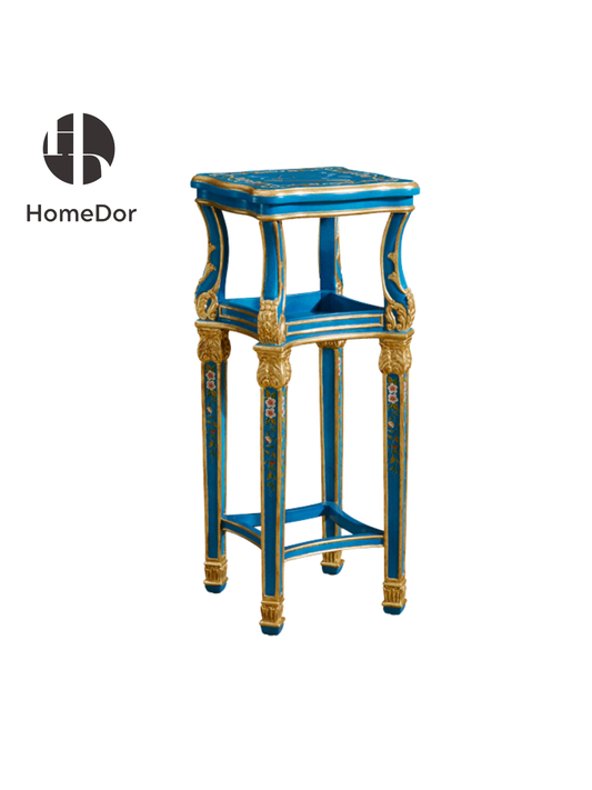 HomeDor Blue Symphony Floral Gilded Accent Plant Stand