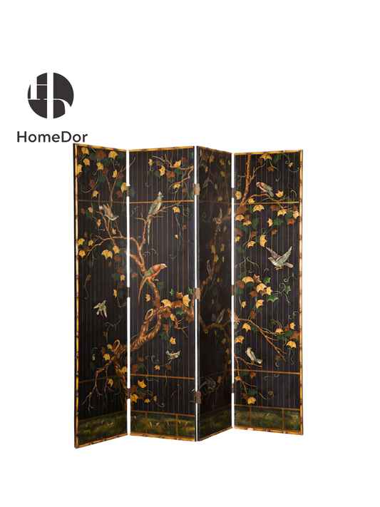HomeDor Chinoiserie Bird & Vine 4-Panel Room Divider