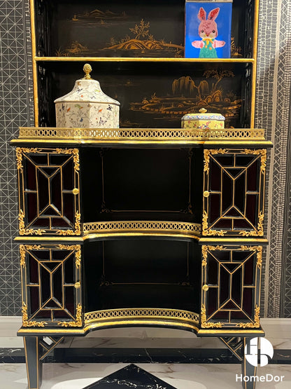 Gabinete decorativo con paisaje dorado y lacado negro HomeDor Chinoiserie