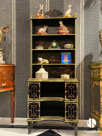 Gabinete decorativo con paisaje dorado y lacado negro HomeDor Chinoiserie