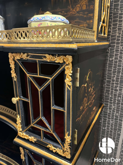 Gabinete decorativo con paisaje dorado y lacado negro HomeDor Chinoiserie