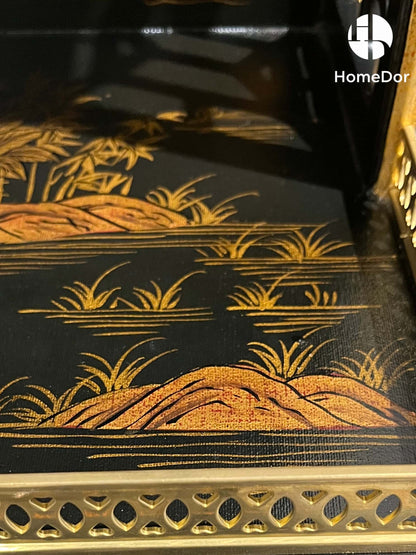 Gabinete decorativo con paisaje dorado y lacado negro HomeDor Chinoiserie