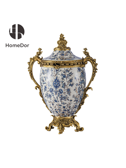 HomeDor Chinoiserie - Juego de decoración dorado con mariposas azules y blancas