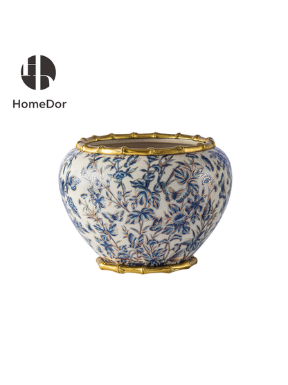 HomeDor Chinoiserie - Juego de decoración dorado con mariposas azules y blancas