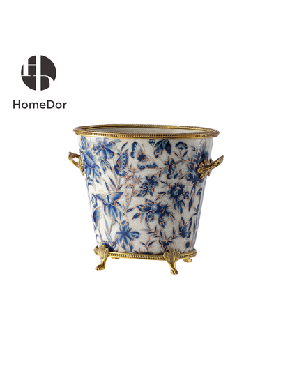 HomeDor Chinoiserie - Juego de decoración dorado con mariposas azules y blancas