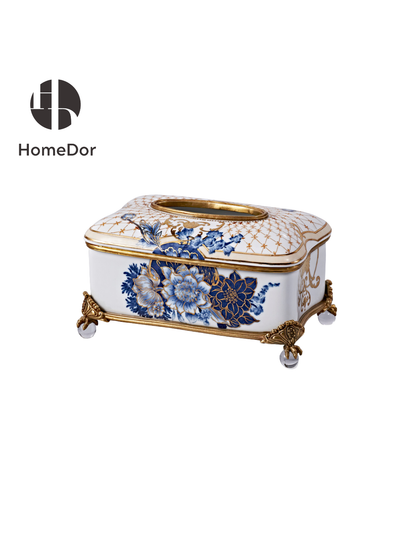 HomeDor Chinoiserie Conjunto de decoración dorado con peonías azules y blancas I