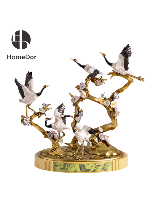 HomeDor Chinoiserie Luxury Flying Cranes Branch Art Sculpture