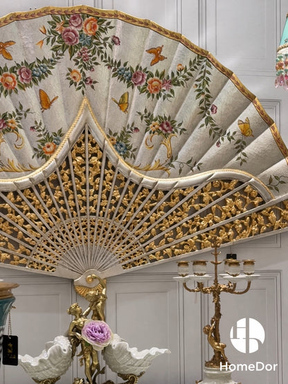 Chinoiserie Luxury Silver Foil Floral Fan Wall Art