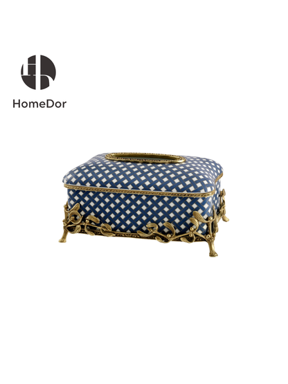 HomeDor Classic Blue & White Diamond Grid Decor Set