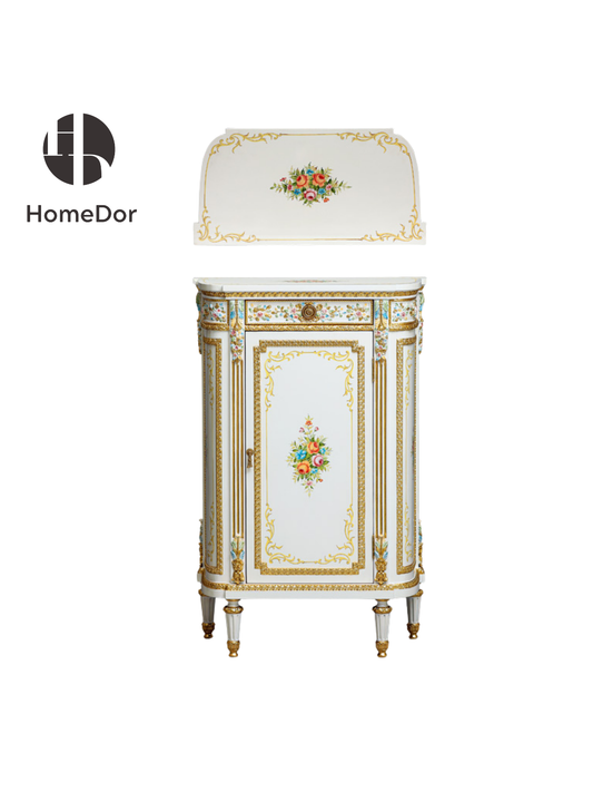 HomeDor Classic Rococo Elegance Ivory Floral Side Cabinets