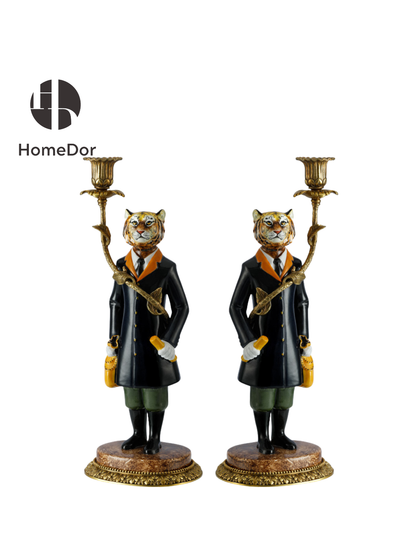 HomeDor Dapper Tiger Gentleman Candelabra Pair