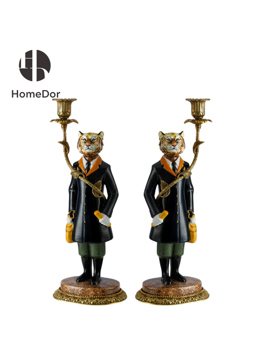 HomeDor Dapper Tiger Gentleman Candelabra Pair