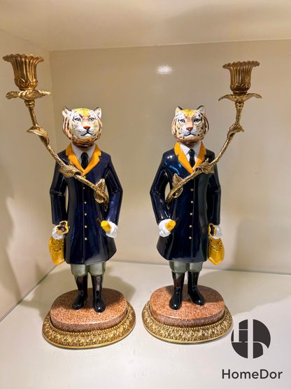 HomeDor Dapper Tiger Gentleman Candelabra Pair