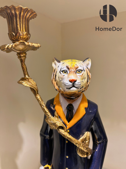 HomeDor Dapper Tiger Gentleman Candelabra Pair