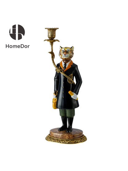 HomeDor Dapper Tiger Gentleman Candelabra Pair