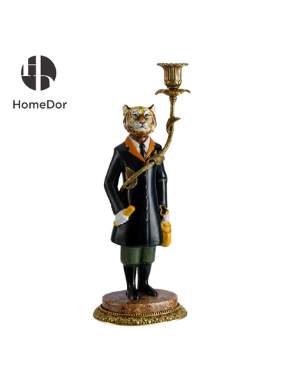HomeDor Dapper Tiger Gentleman Candelabra Pair