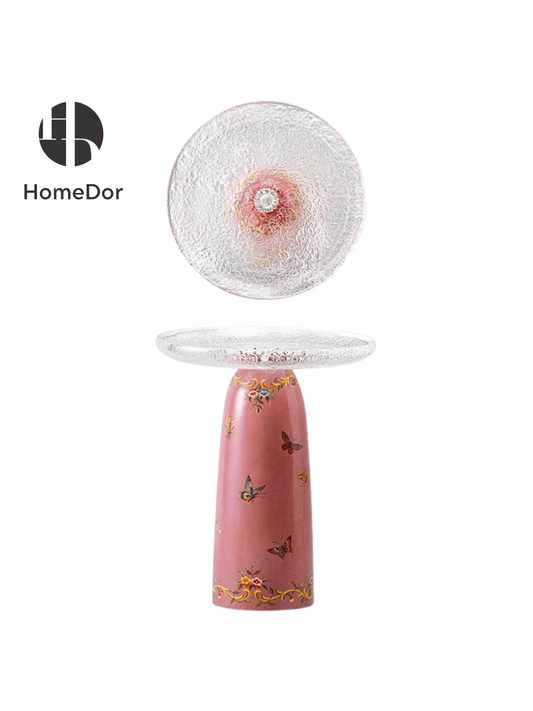 HomeDor Designer Acrylic Top Round End Table with Hand-Painted Base