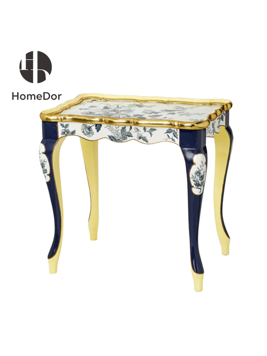 HomeDor Elegant Blue & White Floral Accent Nesting Table