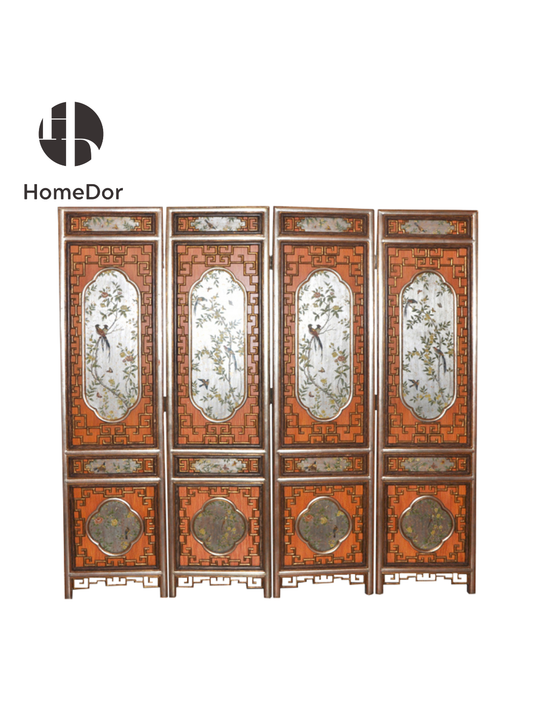 HomeDor Elegant Chinese Garden-Style Lattice 4-Panel Room Divider