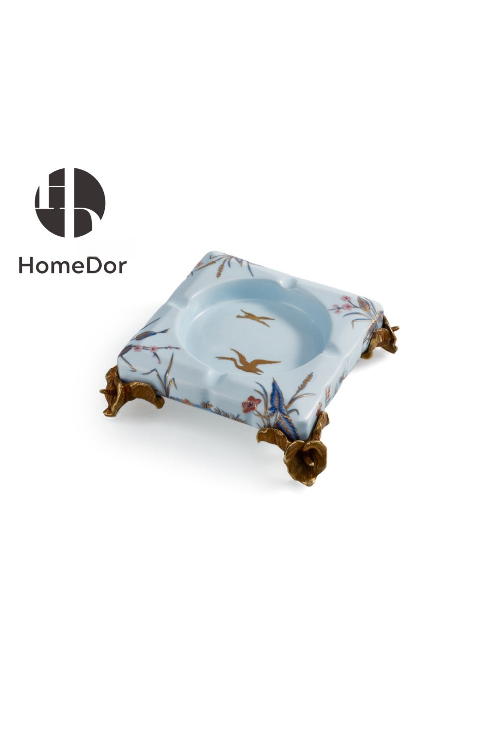 HomeDor Elegant European Porcelain Table Decor Set with Gold-painted Crane Motifs Ashtray