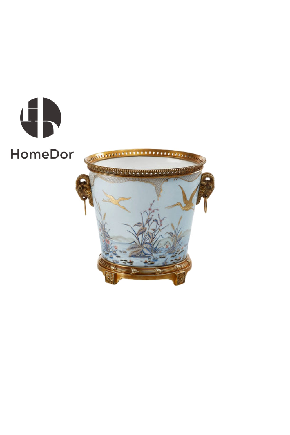 HomeDor Elegant European Porcelain Table Decor Set with Gold-painted Crane Motifs Bucket