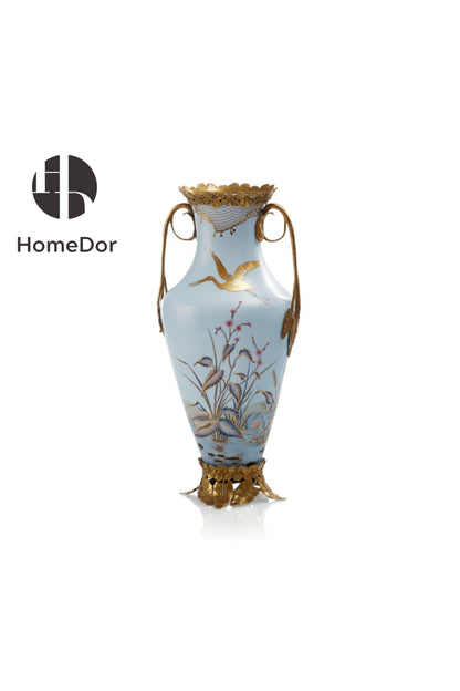 HomeDor Elegant European Porcelain Table Decor Set with Gold-painted Crane Motifs