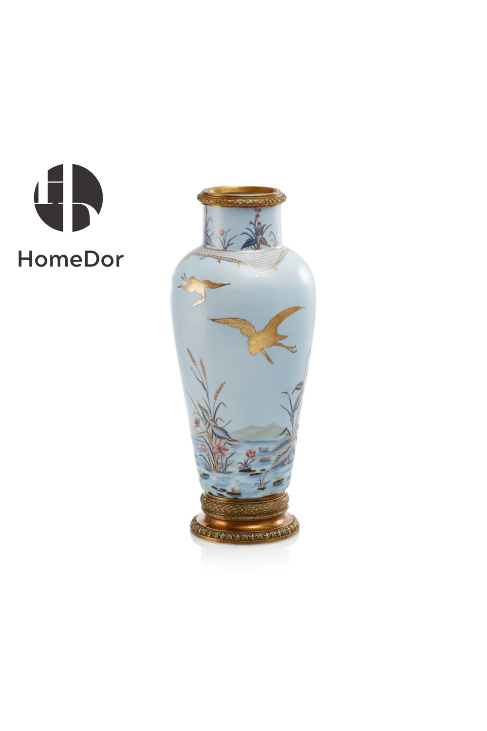 HomeDor Elegant European Porcelain Table Decor Set with Gold-painted Crane Motifs Vase 1