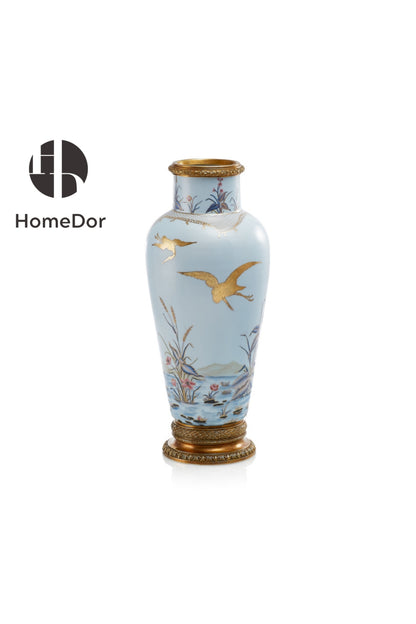 HomeDor Elegant European Porcelain Table Decor Set with Gold-painted Crane Motifs Vase 1