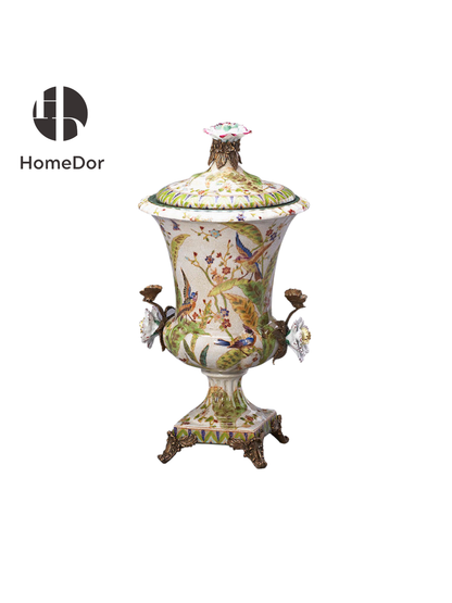 HomeDor Elegant Hand-Painted Green Spring Porcelain Decor Set