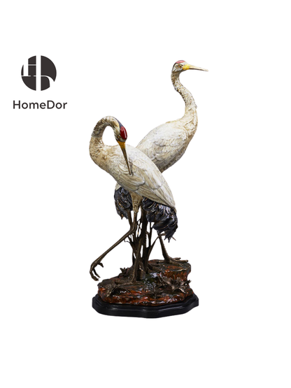 HomeDor Elegant Red-Crowned Crane Couple Porcelain Sculpture