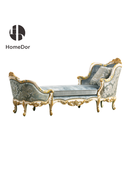 HomeDor Elegant Rococo Sky Blue Dual-Ended Sofa Chaise