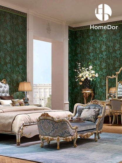 HomeDor Elegant Rococo Sky Blue Dual-Ended Sofa Chaise