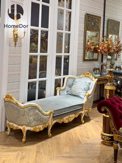 HomeDor Elegant Rococo Sky Blue Dual-Ended Sofa Chaise
