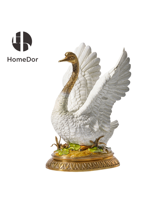 HomeDor Elegant Spread-Wing Swan Tabletop Sculpture