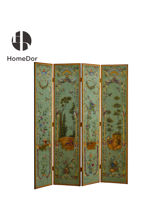 HomeDor European Vintage Garden Green Linen Room Divider