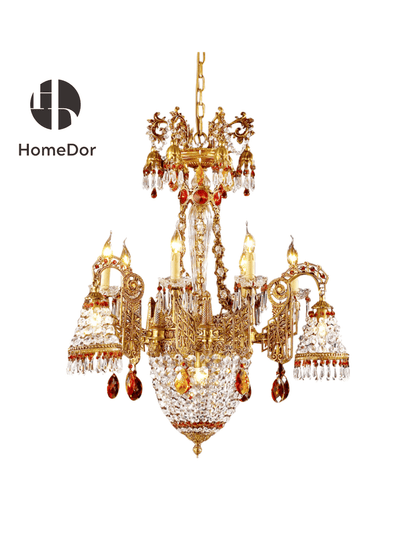 HomeDor × FH&Home | Baroque Style Luxurious Gold Crystal Chandelier with Amber Accents