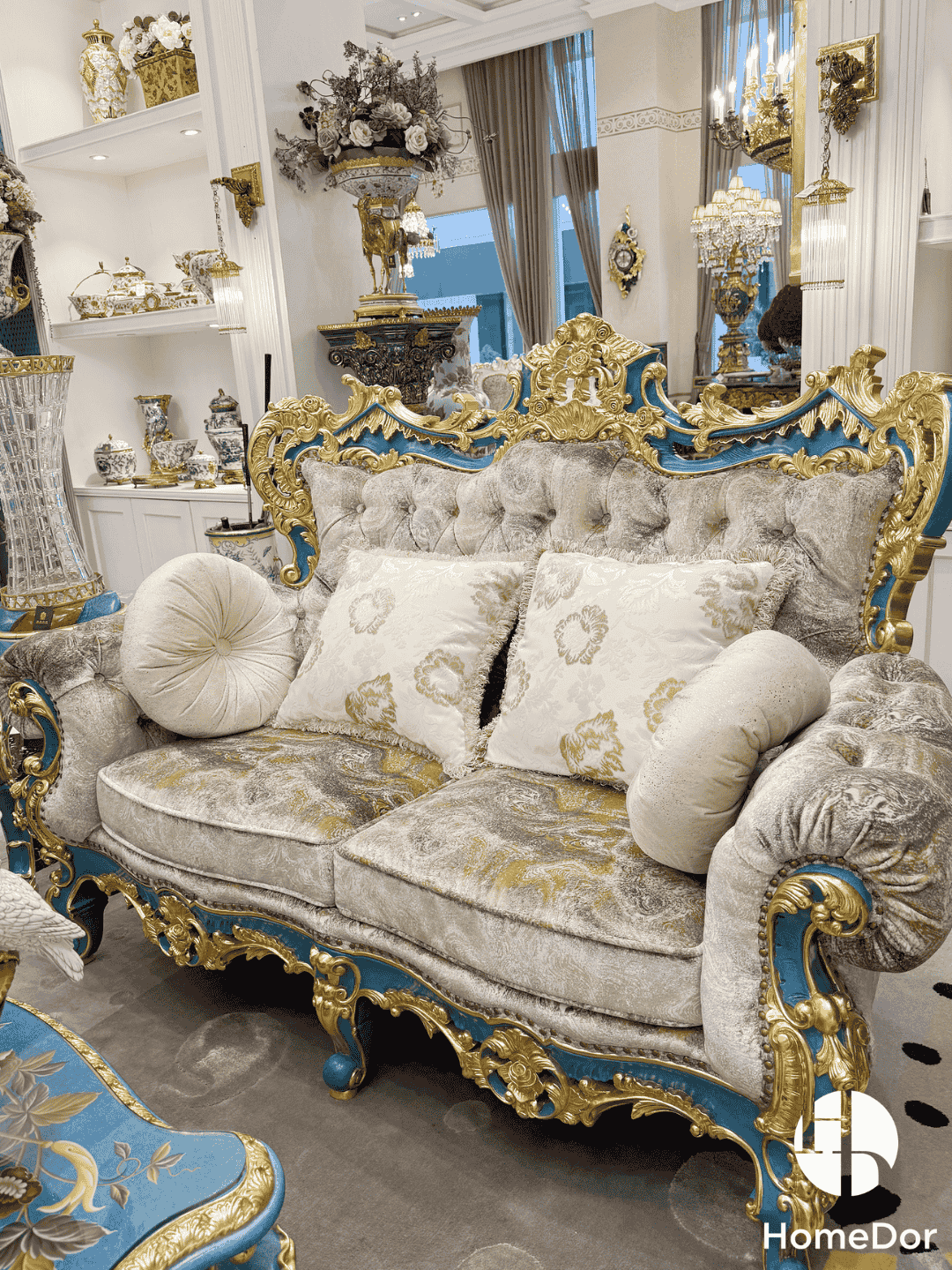 HomeDor × FH&Home | Blue Symphony Baroque Royal Carved Luxury Sofa1