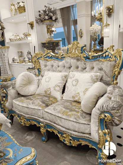 HomeDor × FH&Home | Blue Symphony Baroque Royal Carved Luxury Sofa1