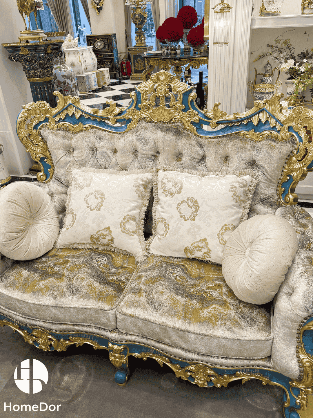 HomeDor × FH&Home | Blue Symphony Baroque Royal Carved Luxury Sofa2