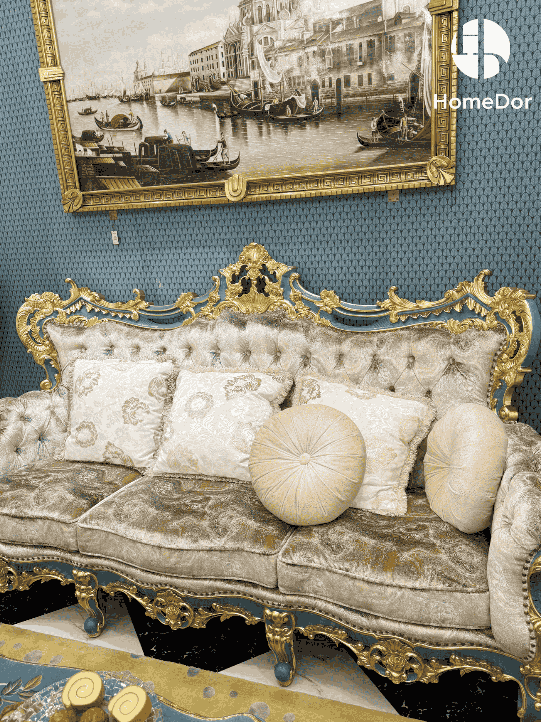 HomeDor × FH&Home | Blue Symphony Baroque Royal Carved Luxury Sofa3